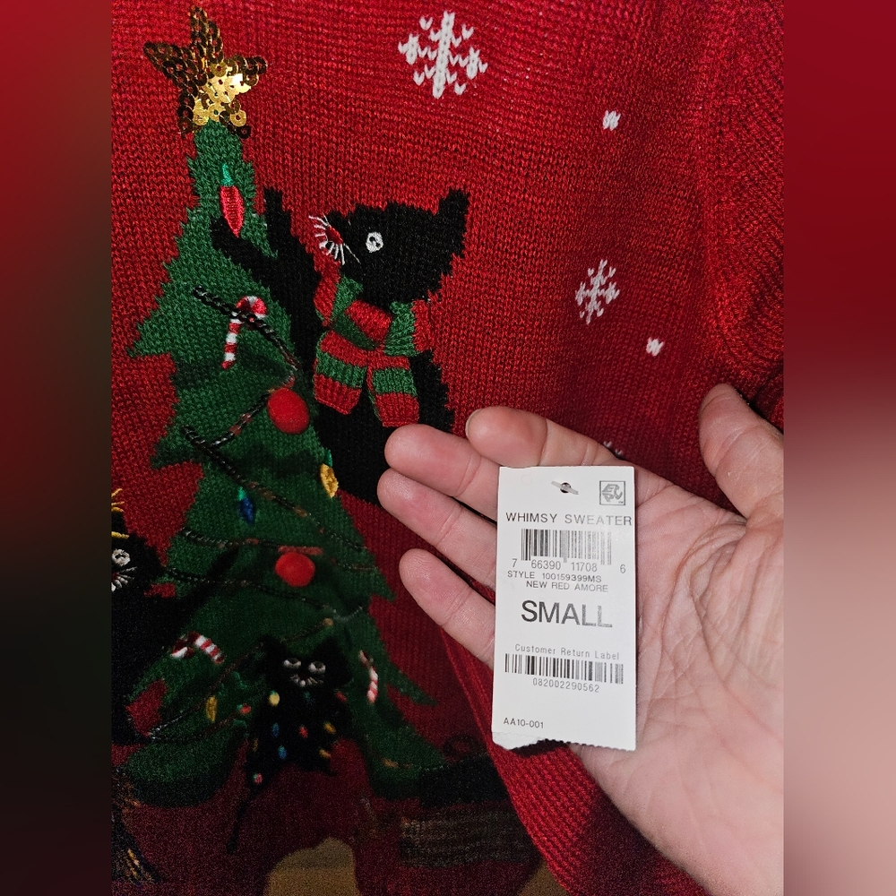Karen Scott Christmas Cats Sweater Size Small NEW - Picture 4 of 5
